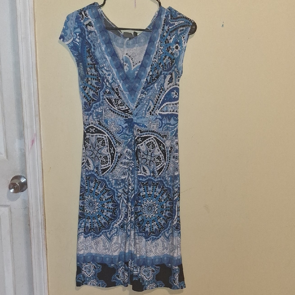 Muse Blue and Black Patterned Midi Dress